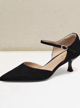 接吻猫2025春季新款时尚气质细跟尖头浅口单鞋高跟鞋KA65149-12