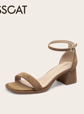 KISSCAT接吻猫2025年夏季新款方头粗跟时装凉鞋凉鞋女KA65380-10