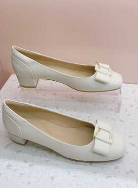 接吻猫2024春季新款通勤真皮小皮鞋法式浅口粗跟单鞋女KA54116-12