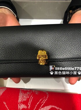 英国比斯特折扣 Alexander Mcqueen麦昆牛皮骷髅头鳄鱼纹长款钱包