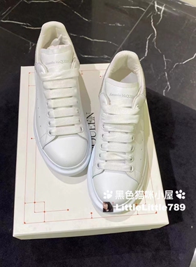 英国比斯特折扣Mcqueen麦昆铆钉尾系带经典内增高小白鞋39码 现货