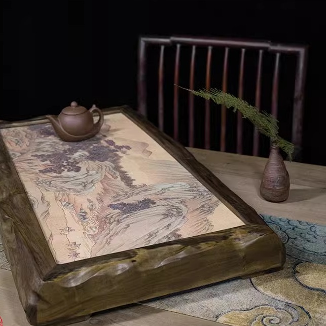 巴蜀汉陶水墨方乌木粗陶吸水茶台