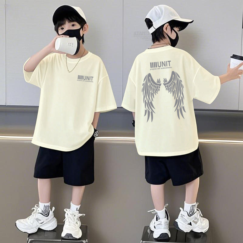 儿童2件套装男童夏季2026新款洋气纯棉短袖t恤休闲运动衣服两件套
