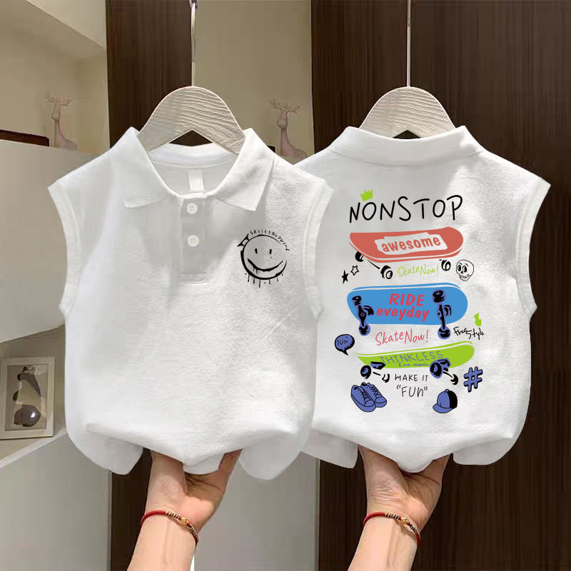 童装男童纯棉Polo领背心夏季翻领t恤韩版新款帅气男孩子无袖上衣