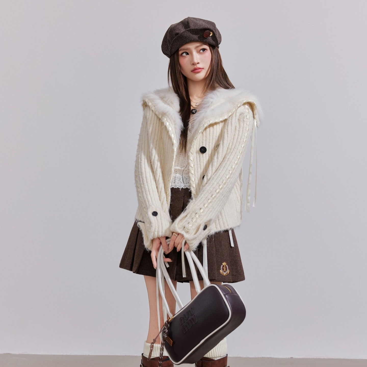 OTEBANBASS狐狸毛翻领毛衣外套