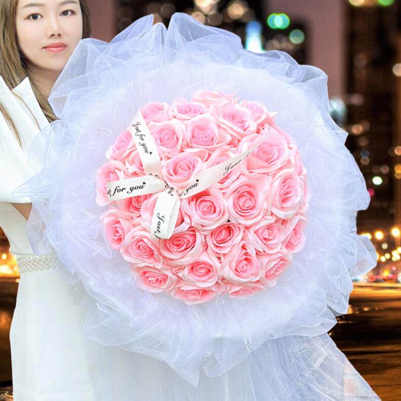 粉玫瑰花束送女友生日真花鲜花