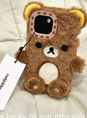 可爱毛绒轻松熊立体K13TURBO适用OPPO Reno13/12手机壳10/9pro+全包Find X8/14/A2镜头A72/53硅胶A3x防摔A93S