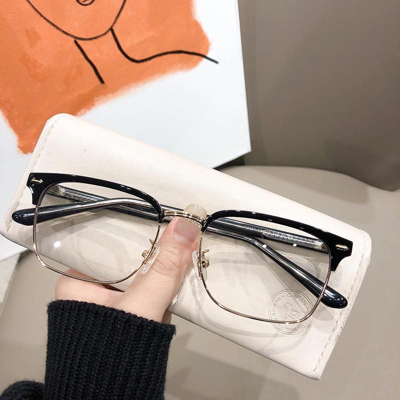 小红书同款铆钉装饰半框近视眼镜女可配有度数成品眼睛框镜架男潮