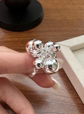 快乐小圆珠高端纯银中食指戒指环设计感独特无名指配饰品出口法式