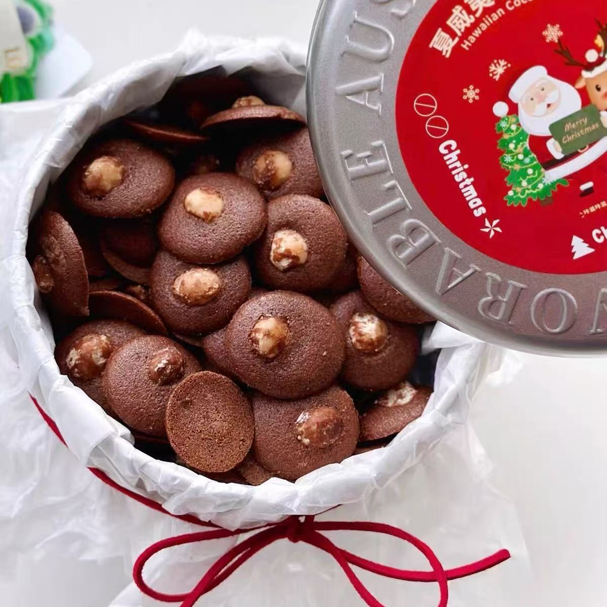 圣诞夏威夷可可脆片网红薄脆小饼干休闲零食铁盒礼盒装圣诞节礼物