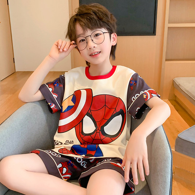 2025新款儿童睡衣男童夏季纯棉短袖薄款男孩卡通小女孩家居服套装