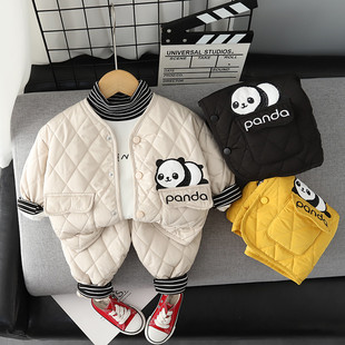 男女童卡通个性 秋冬款 运动棉服三件套潮批发 2025新款 儿童棉服套装