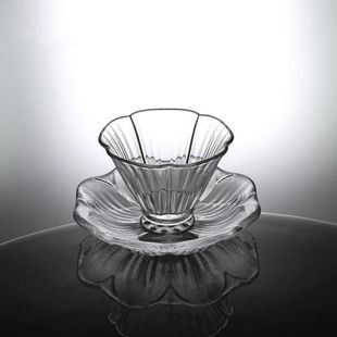 日式花朵小茶杯 耐热玻璃品茗杯功夫茶具透明观汤喝茶杯子杯碟托