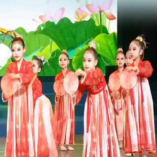 阳春三月儿童古典舞演出服春意浓桃之夭夭中国舞团扇道具舞蹈服装