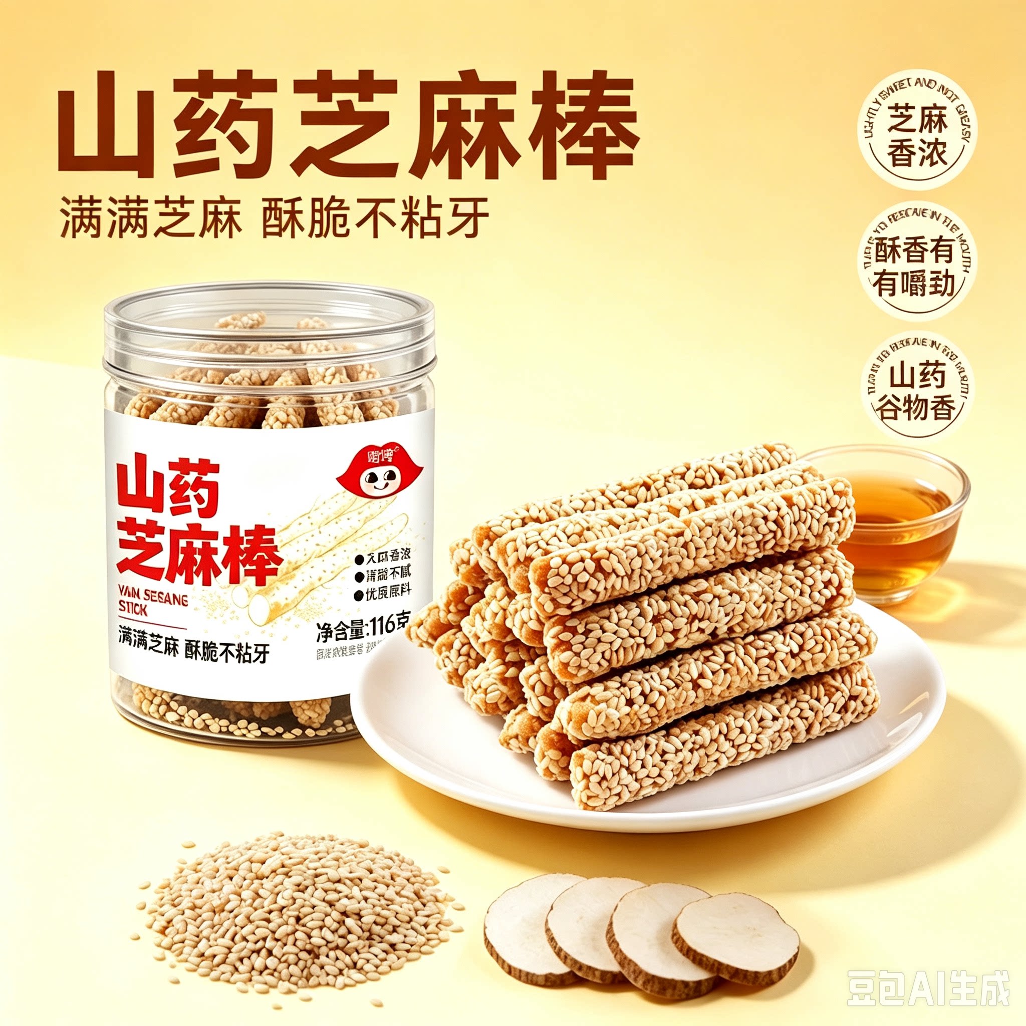 姐馋空心山药芝麻棒休闲追剧解馋食品罐装正品香酥脆充饥芝麻条
