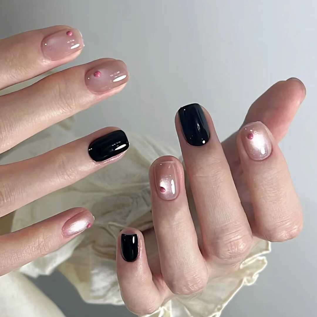 贴片撞色点点手工小红书猫眼美甲