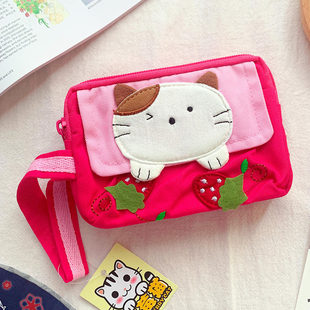 Cute strawberry, chain with zipper, sophisticated small clutch bag, hand loop bag, shoulder bag, wallet, Korean style