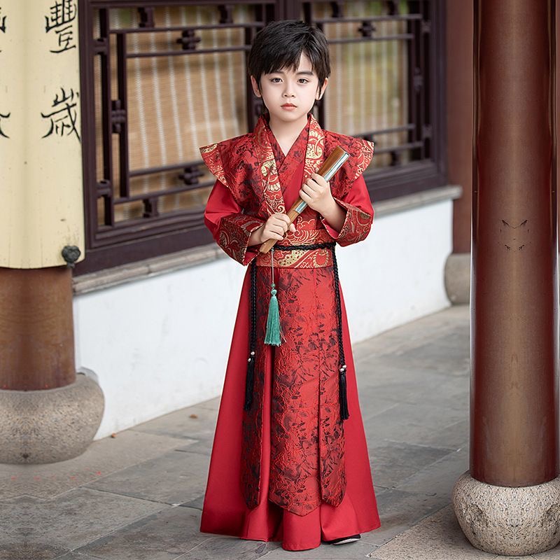 男童红色侠客风汉服演出服cos服
