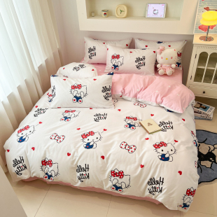 hellokitty公主风儿童卡通床单四件套纯棉女孩被套床上用品三件套