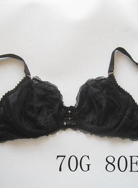 欧美单~PS~薄款精美黑色蕾丝隐形钢圈大牛大胸内衣文胸70G80EFG