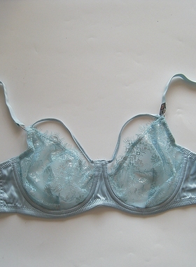 欧~75D70D清爽蓝色蕾丝织银色闪丝超薄有钢圈女士胸罩内衣文胸