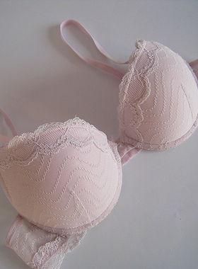 WS~一点点粉紫色有钢圈上薄下厚加厚罩杯文胸升杯蕾丝内衣75C