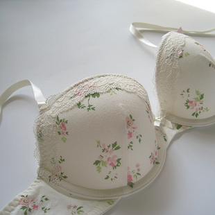 欧美单 浅色小碎花有钢圈柔软聚拢上托文胸内衣70C75CD80D