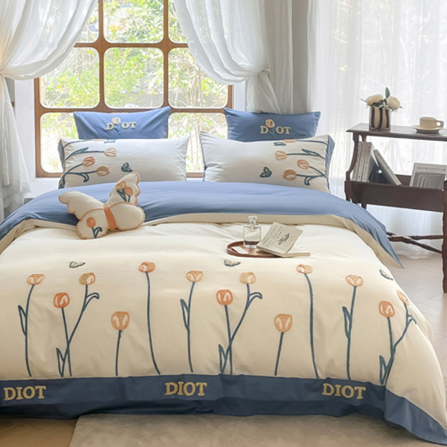 【送抱枕】小清新高档刺绣长绒棉纯棉床上四件套四季款全棉床品