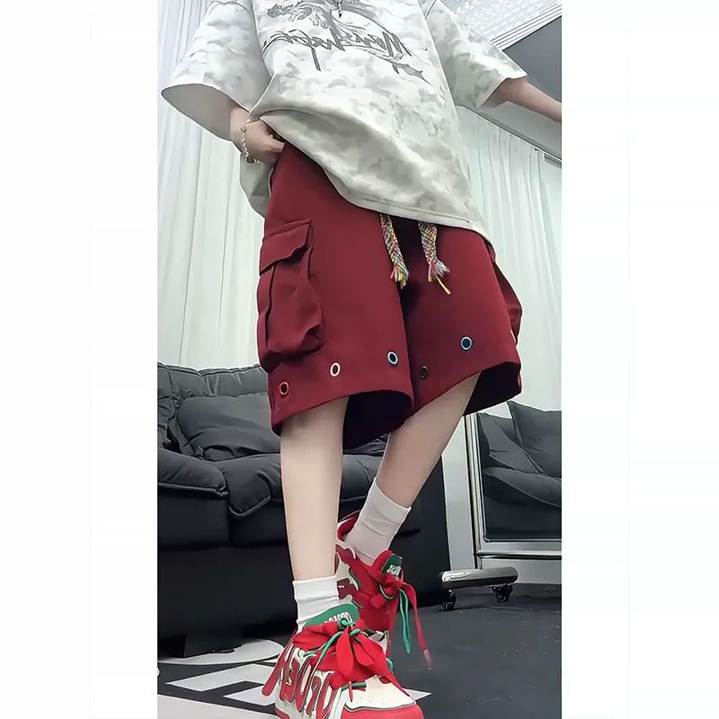 黑色大口袋伞兵工装七分短裤男款夏季vibe伐木裤子美式复古五分裤图片