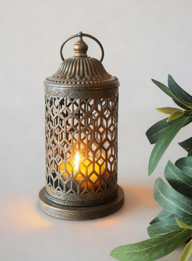 出口外贸复古蓝色做旧铁艺手提小风灯烛台家居酒店咖啡吧装饰品