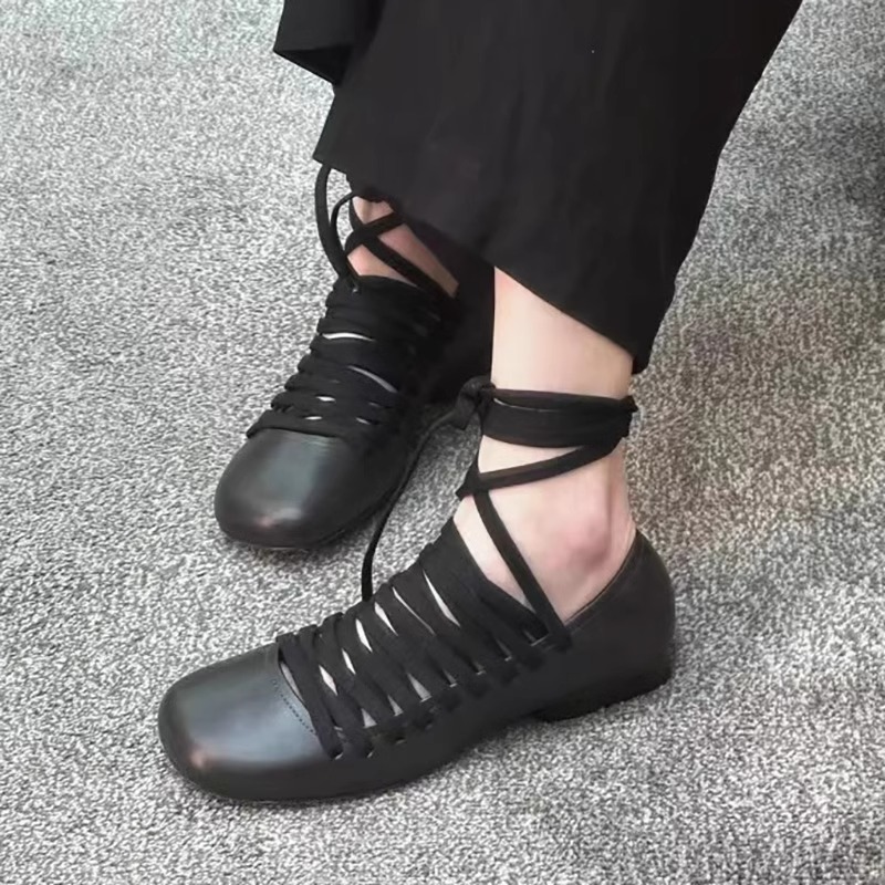羊皮版~复古交叉绑带玛丽珍鞋女新款休闲百搭圆头芭蕾舞平底单鞋