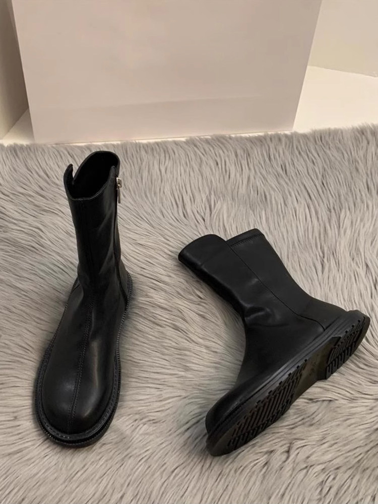 牛皮版2025新款真皮侧拉链平底切尔西短靴女马丁靴瘦瘦靴春秋单靴,女鞋,马丁靴,淘宝优惠券,粉丝福利购,淘宝优惠卷