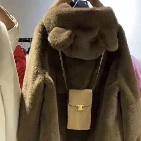胖MM大码300斤秋冬可爱连帽小熊大耳朵宽松百搭羊羔毛绒绒外套女