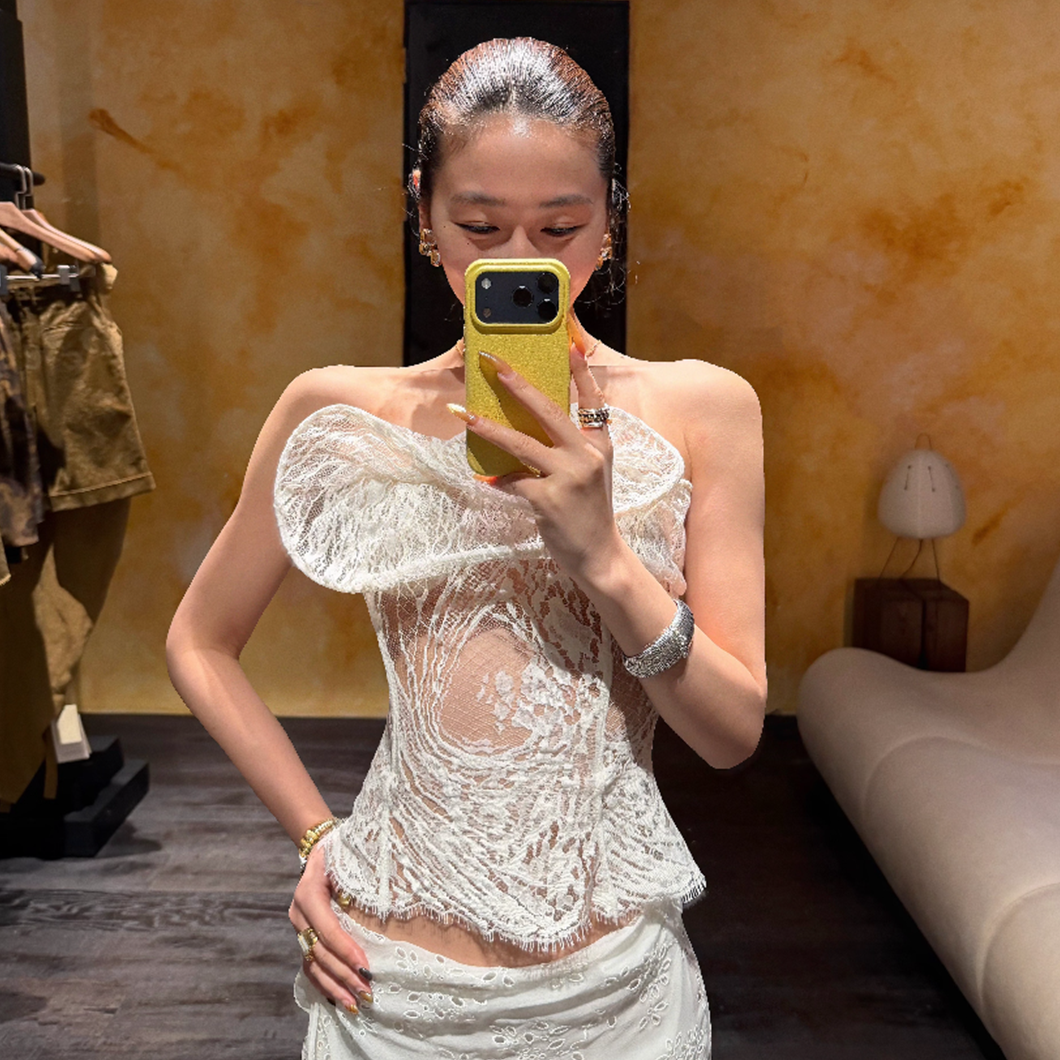 设计师买手法式荷叶边蕾丝胸衣紧身抹胸背心小衫仙女上衣时髦出片