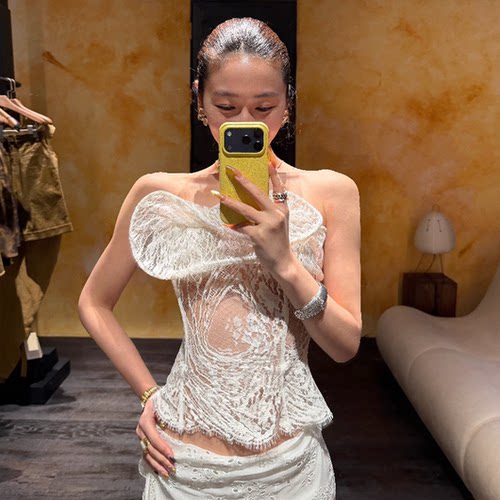 设计师买手法式荷叶边蕾丝胸衣紧身抹胸背心小衫仙女上衣时髦出片