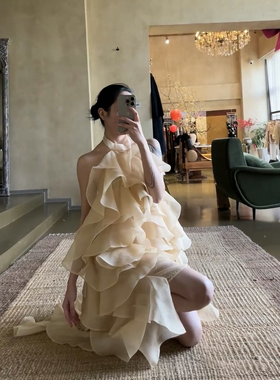 设计师买手店优雅花瓣层叠纱裙甜御风千层朵礼服裙生日宴会连衣裙