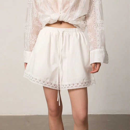 设计师买手店韩系白色复古蕾丝边休闲短裤夏季松弛感高级花边裤子