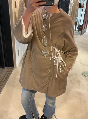 设计师买手店氛围感精致国风中式水滴珠片糯丝绒外套围裹棉服棉衣