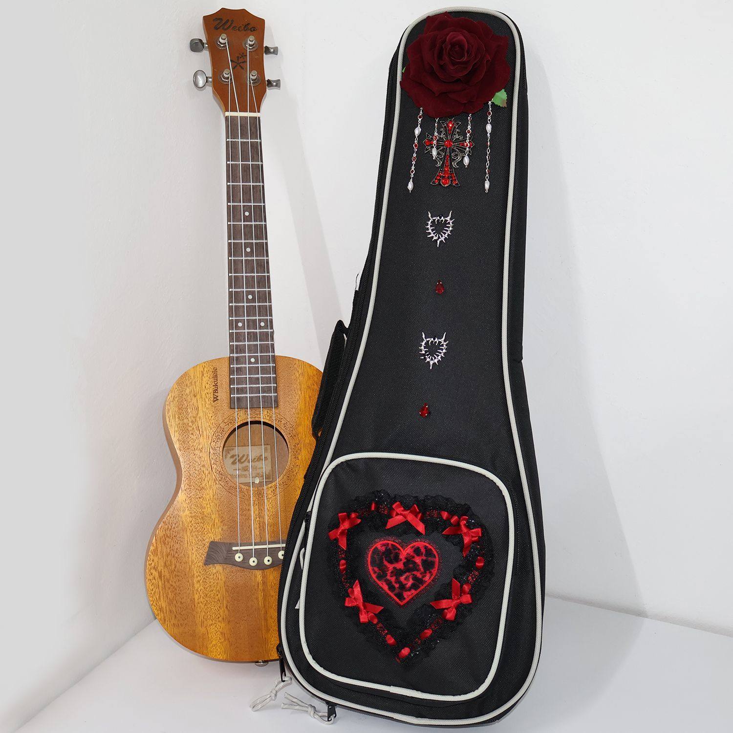 原创尤克里里包琴包加厚单肩尤克里里琴包蕾丝玫瑰花23寸21寸26寸