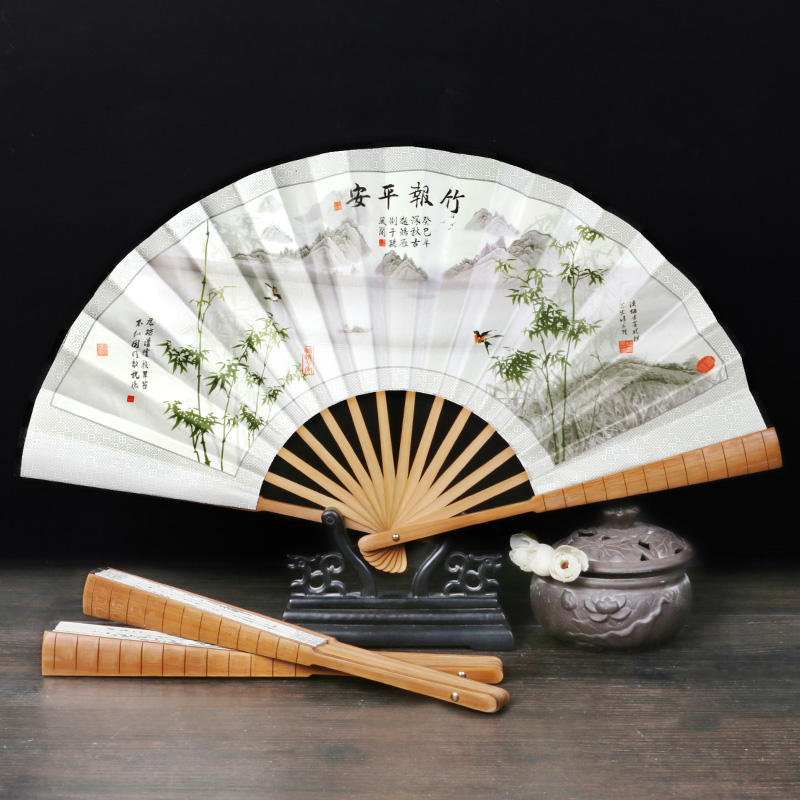 240中国风8寸竹节扇子复古风折扇便携汉服马面裙舞蹈扇夏日神器