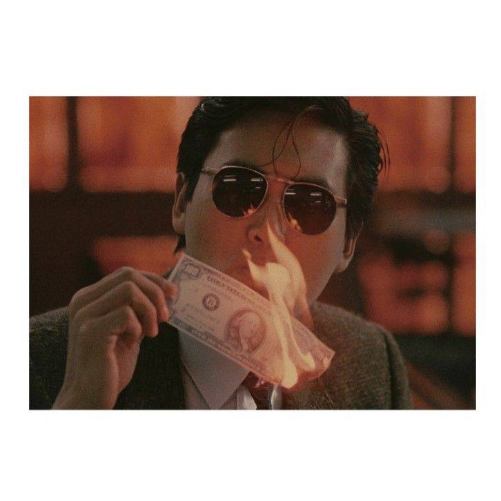 周润发 发哥 美金点烟 怀旧老电影 明星 复古牛皮纸海报装饰贴画