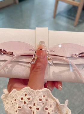 钻石切边无框眼镜纯钛女近视配度数散光渐变灰青红色超轻精致优雅