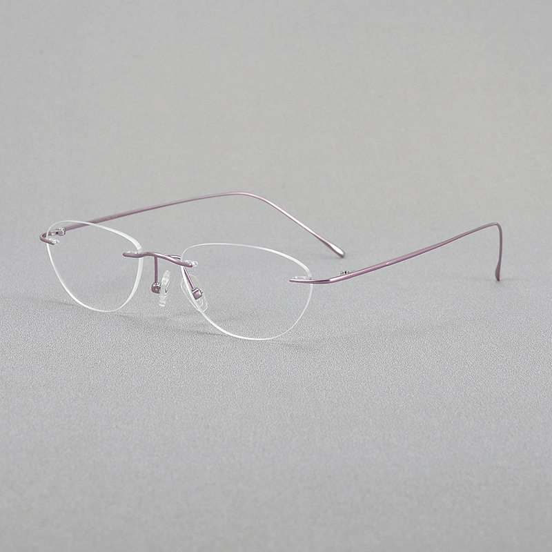 近视眼镜框女诗乐丹奇纯钛超轻无框眼镜细腿配近视防蓝光猫眼眼镜
