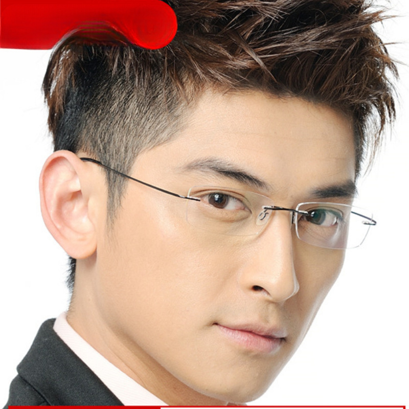 纯钛无框眼镜男潮舒适大脸商务有度数配近视眼镜女超轻时尚眼睛架