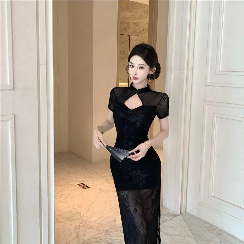 新中式复古高级感开叉包臀气质旗袍连衣裙2025夏季新款心机女装
