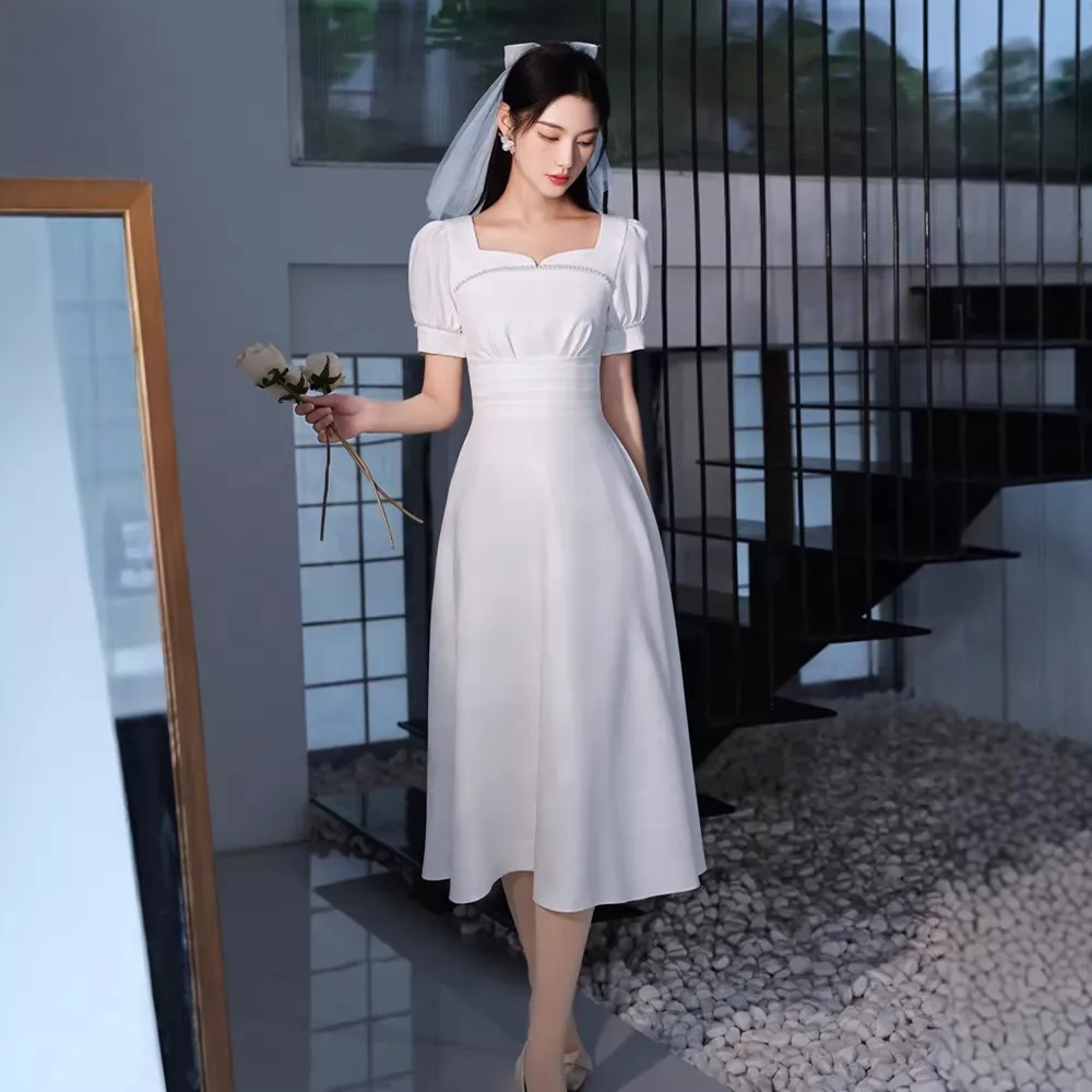 温柔感平时可穿晚礼服小个子领证白色裙子法式日常新娘轻奢婚纱裙