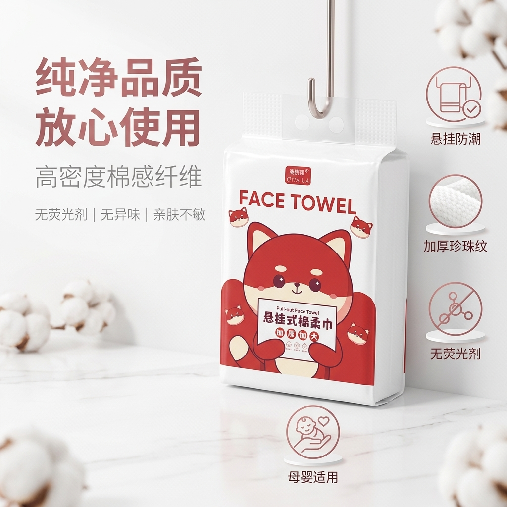 悬挂式一次性棉柔巾居家洗脸巾加厚不掉毛珍珠纹600g袋装亲肤舒适