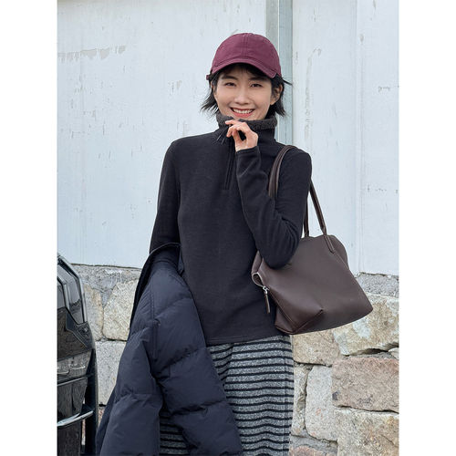 浪清深灰色半拉链高领卫