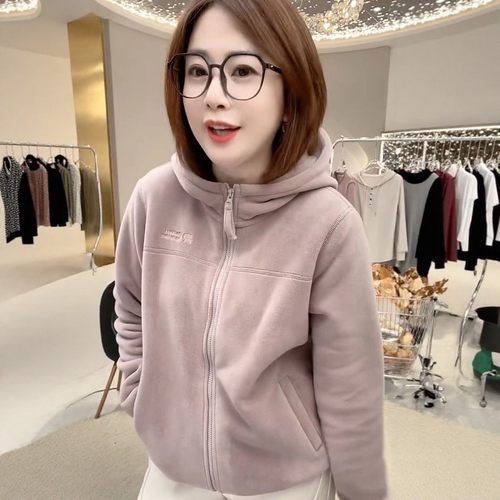 加绒保暖连帽拉链卫衣女2