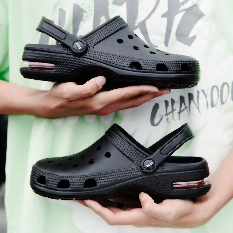 气垫洞洞鞋男士潮流开 车韩版防滑软底沙滩鞋厚底包头拖鞋凉鞋户